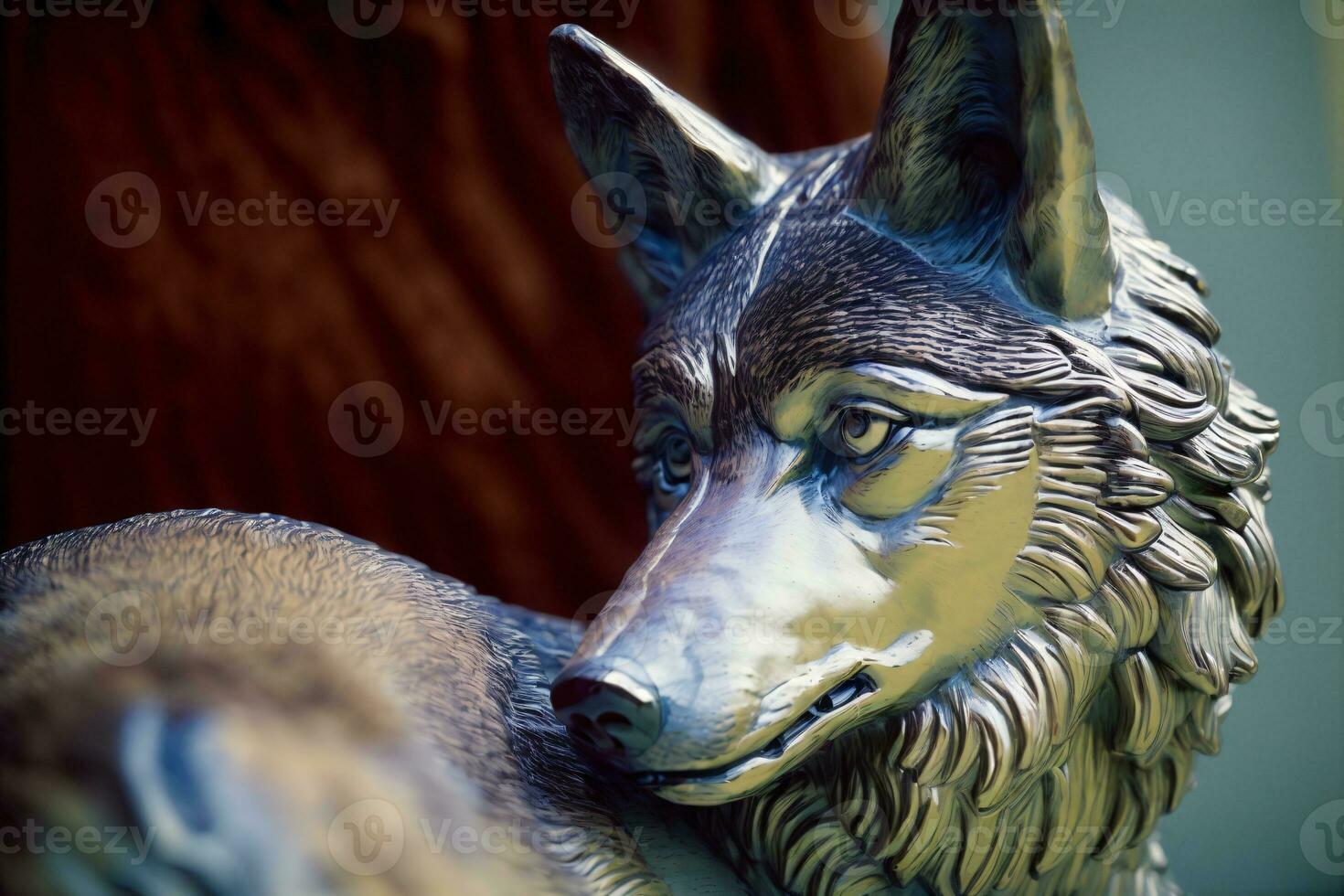 A Close Up Of A Statue Of A Wolf. AI Generated photo