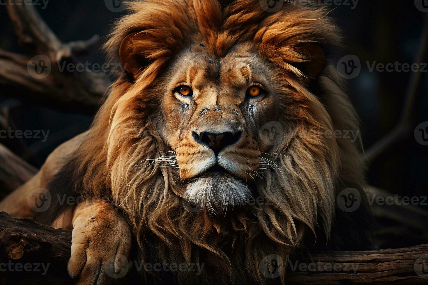 a photo of Portrait of a male lion with big mane in the background Generative AI