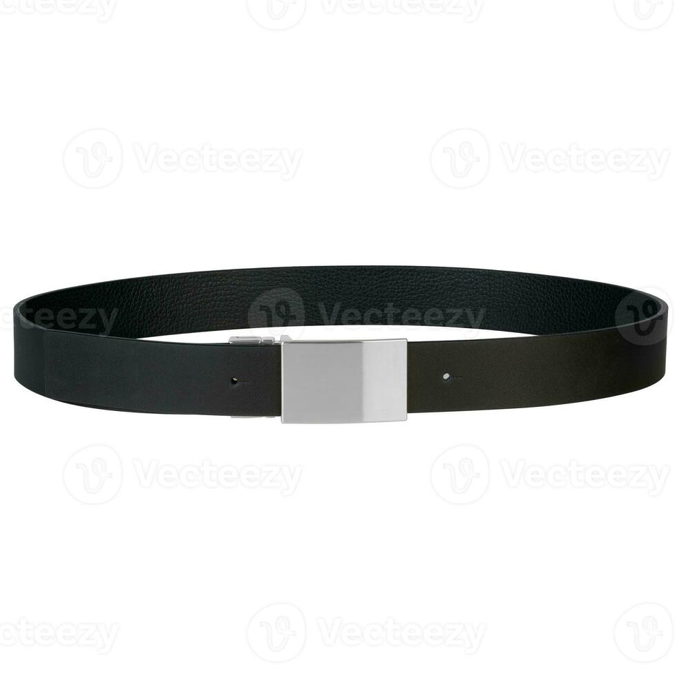 Elegant Men's Black Belt with Silver Buckle Isolated on White photo