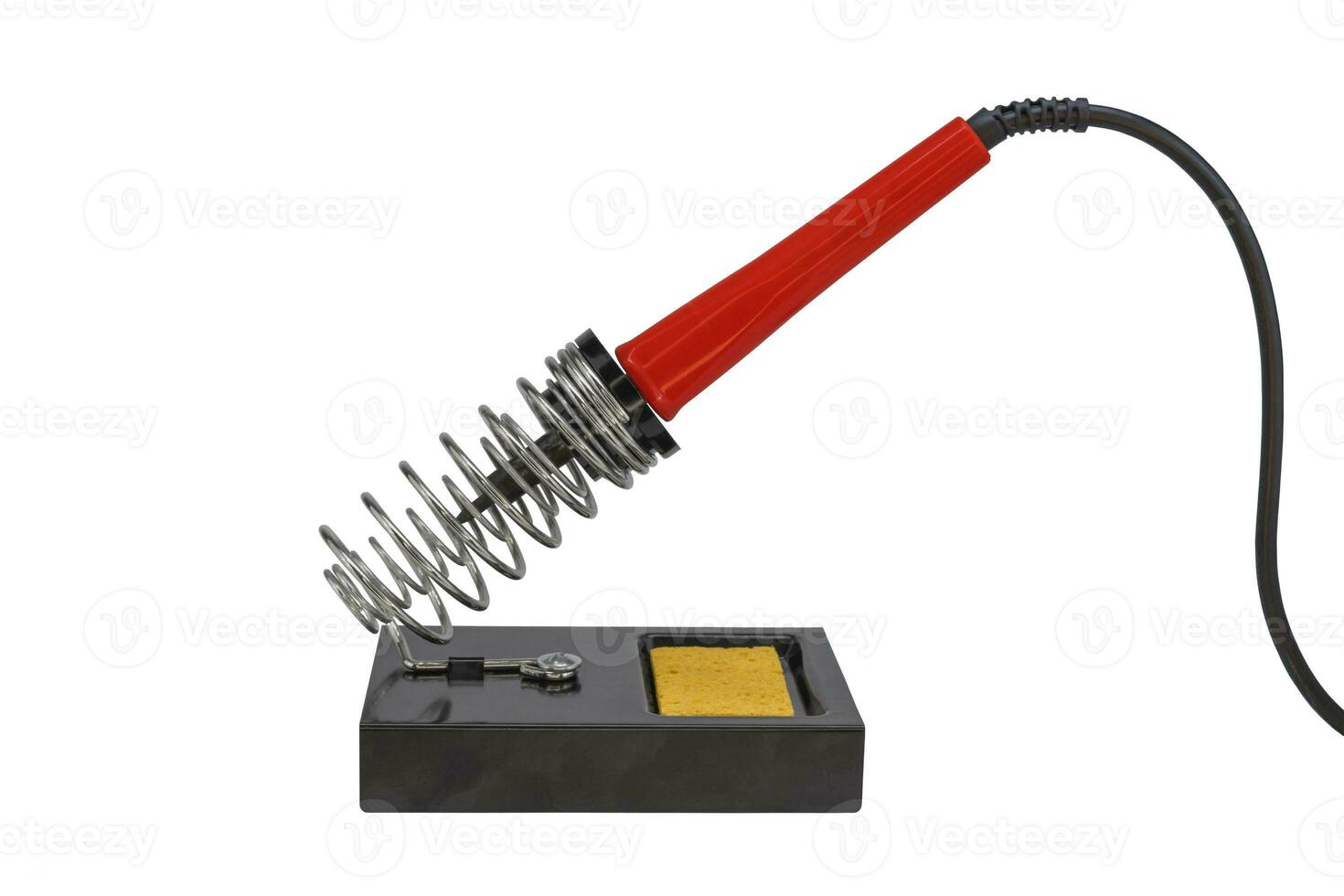 Soldering iron stand with red electric solder isolated on a white background photo