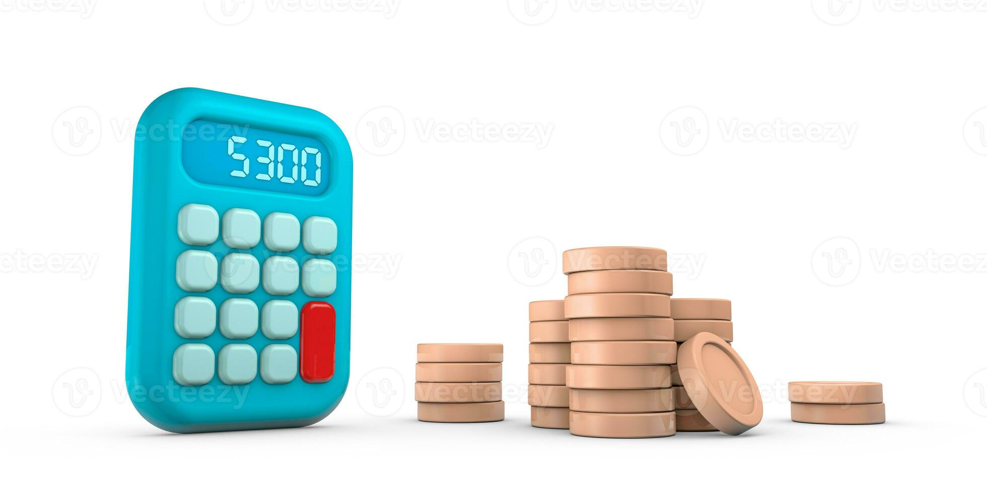 Calculator and coins 3d render illustration on isolated white background. Illustration with money management, financial risk and economy concept. photo