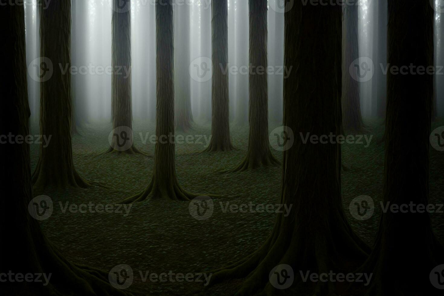 A Forest Filled With Lots Of Tall Trees. AI Generated photo
