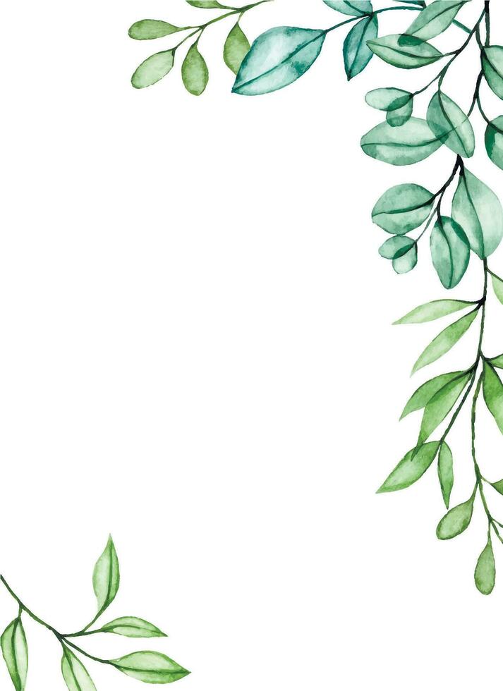 watercolor drawing, rectangular frame made of transparent eucalyptus leaves. wedding invitation design, cards. vector