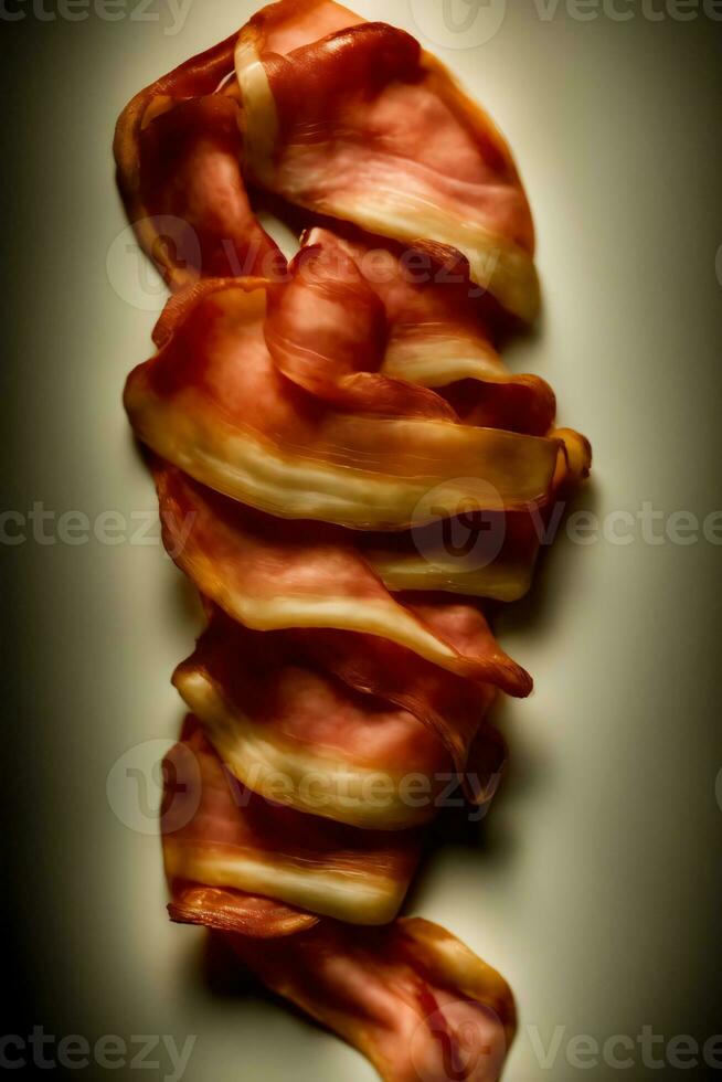 A Pile Of Bacon Sitting On Top Of A Table. AI Generated photo