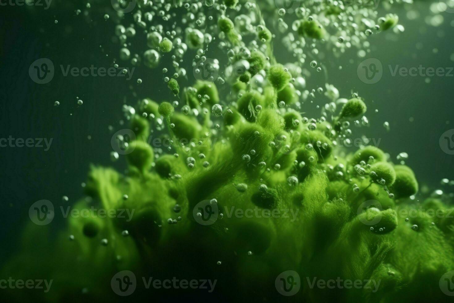 Green algae bubbles underwater. Generate Ai photo