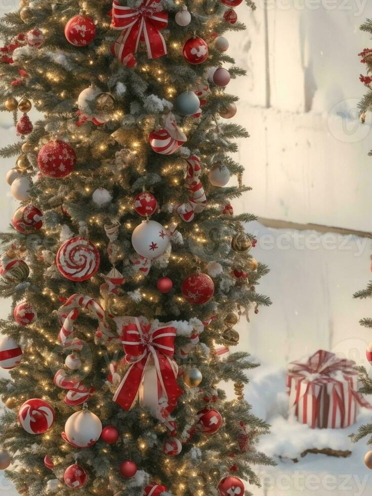 View of beautifully decorated Christmas tree. Generative AI. free Stock Photo