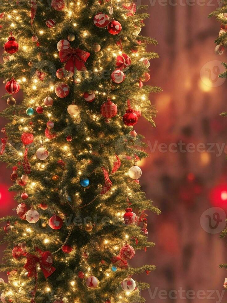 View of beautifully decorated Christmas tree. Generative AI. free Stock Photo