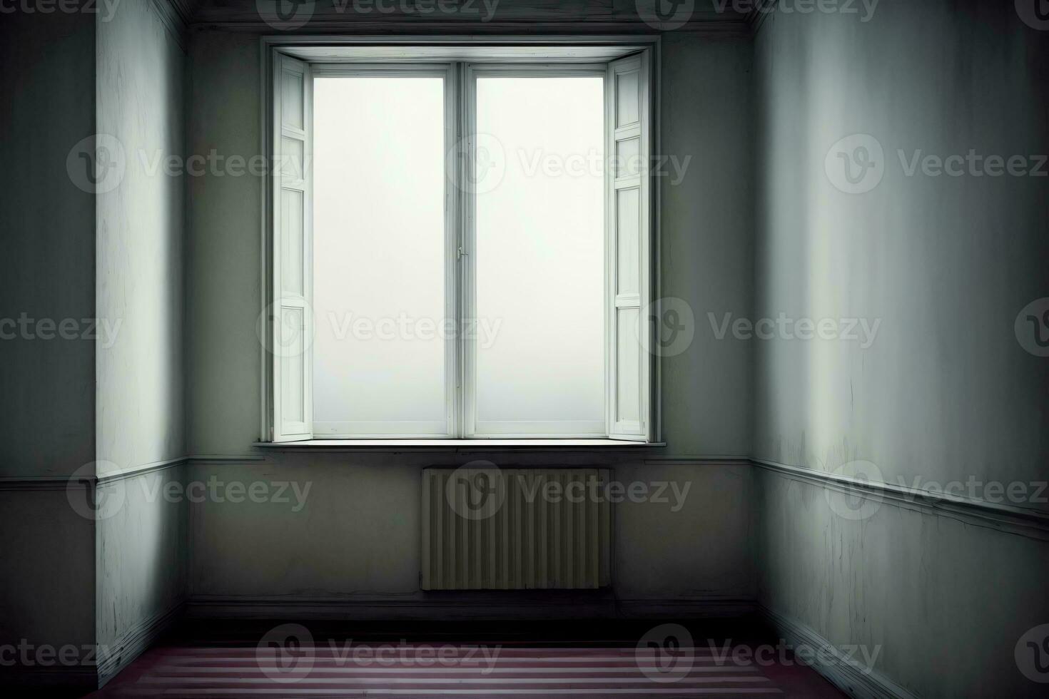 An Empty Room With A Radiator And A Window. AI Generated photo