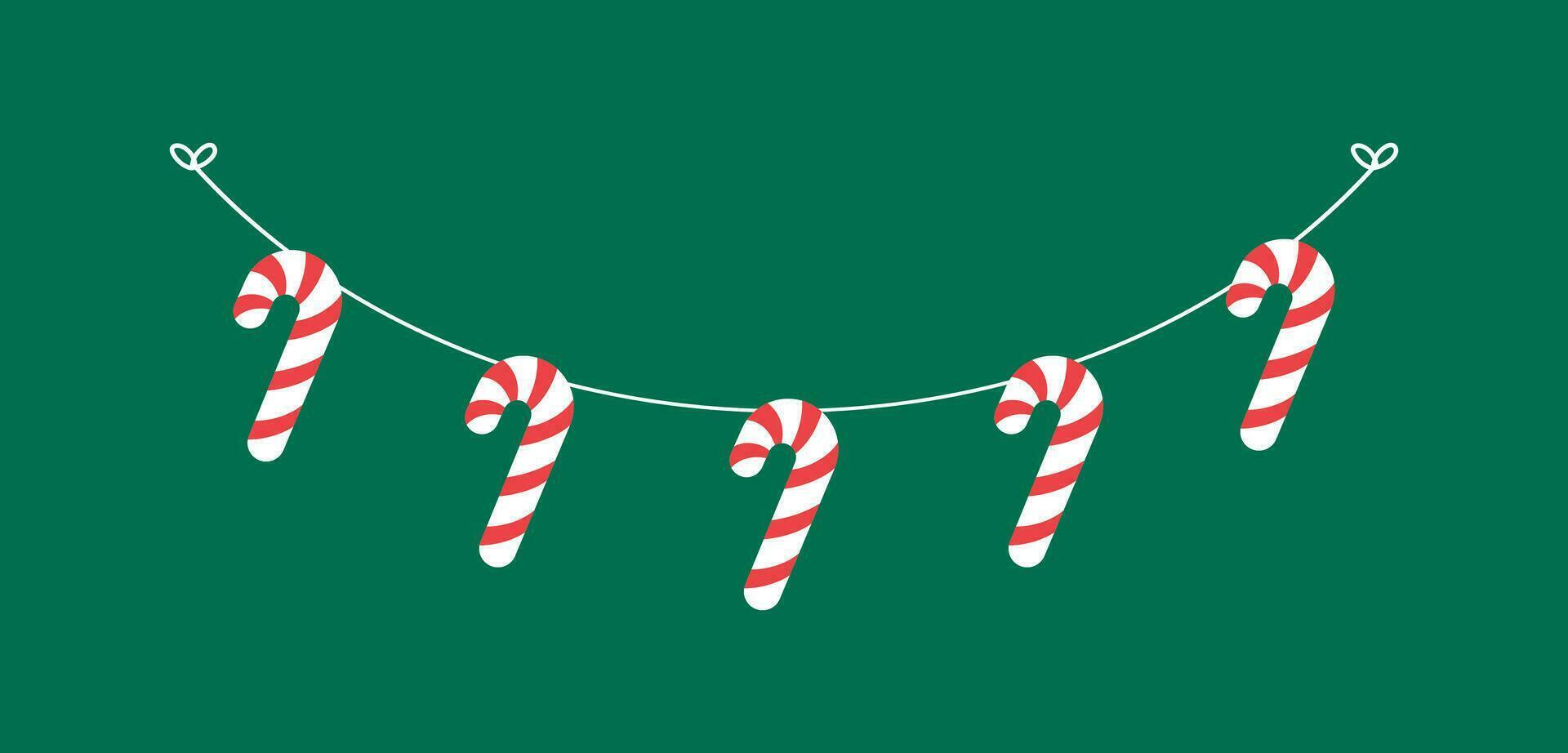 Candy Cane Garland Vector Illustration, Christmas Graphics Festive Winter Holiday Season Bunting