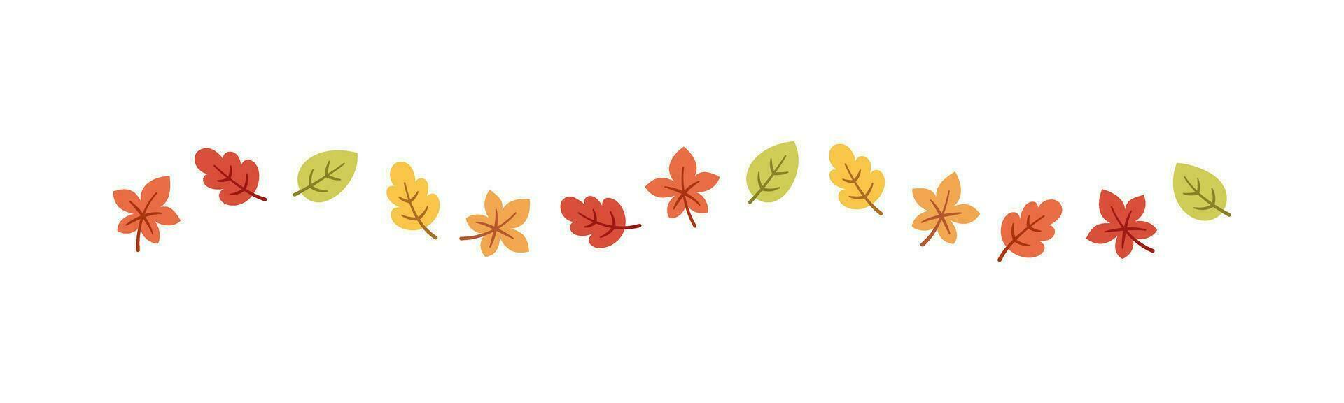 Autumn leaves separator border in orange and red colors for Fall and Thanksgiving season. Vector isolated on white background.