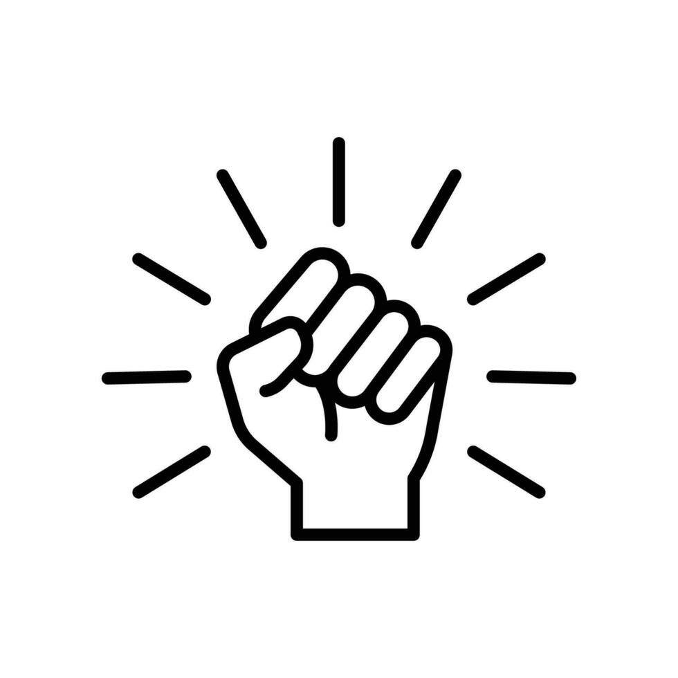 Will icon. Hand closed power, clenched fist. fighting for rights, freedom. Raised fist symbol of victory, strength and solidarity. Line style Vector illustration design on white background. EPS 10