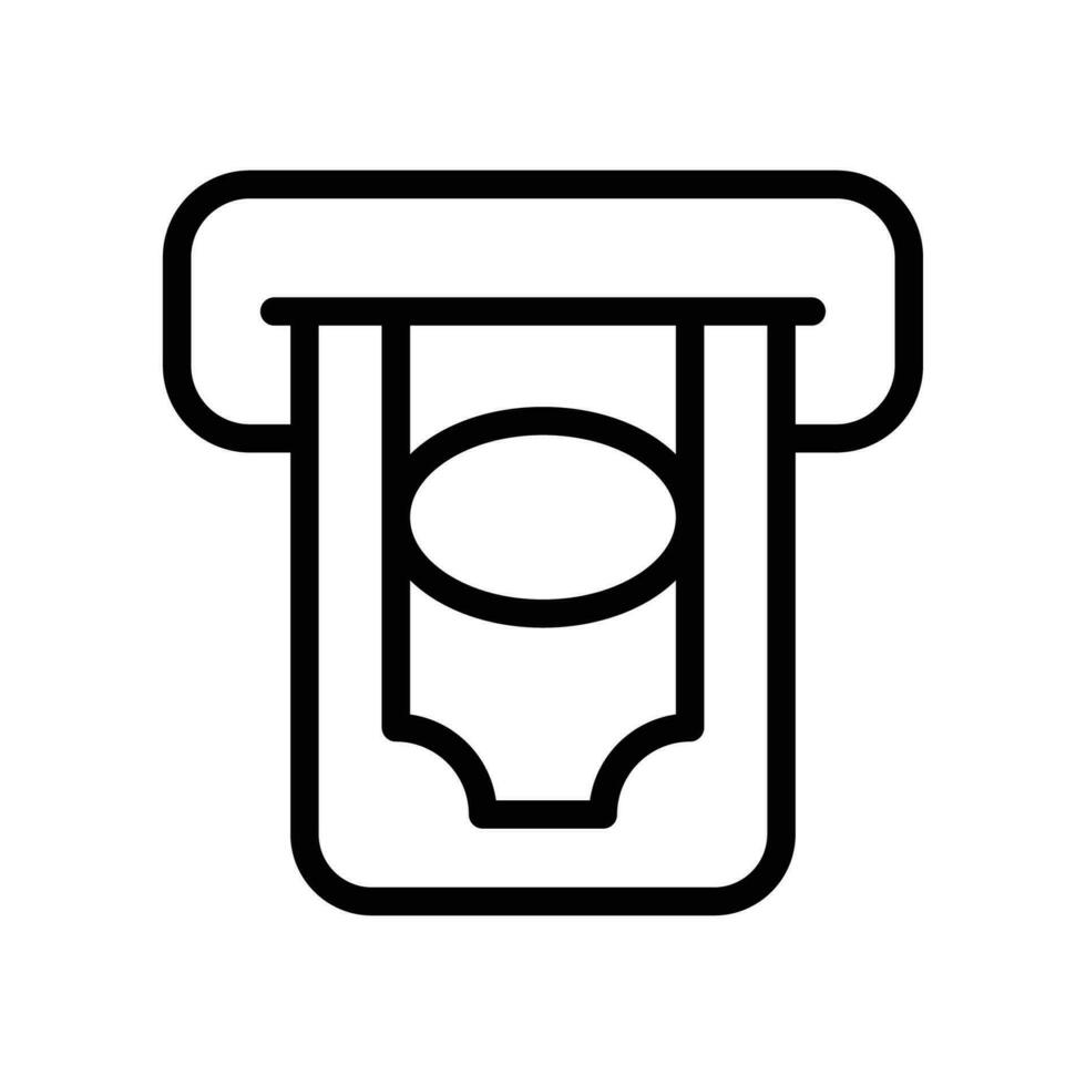 Money from atm icon, desposit, isolated outline style. Insert cash credit card icon. Shopping sign. Bank card slot finance automated teller machine Vector illustration design on white background EPS10