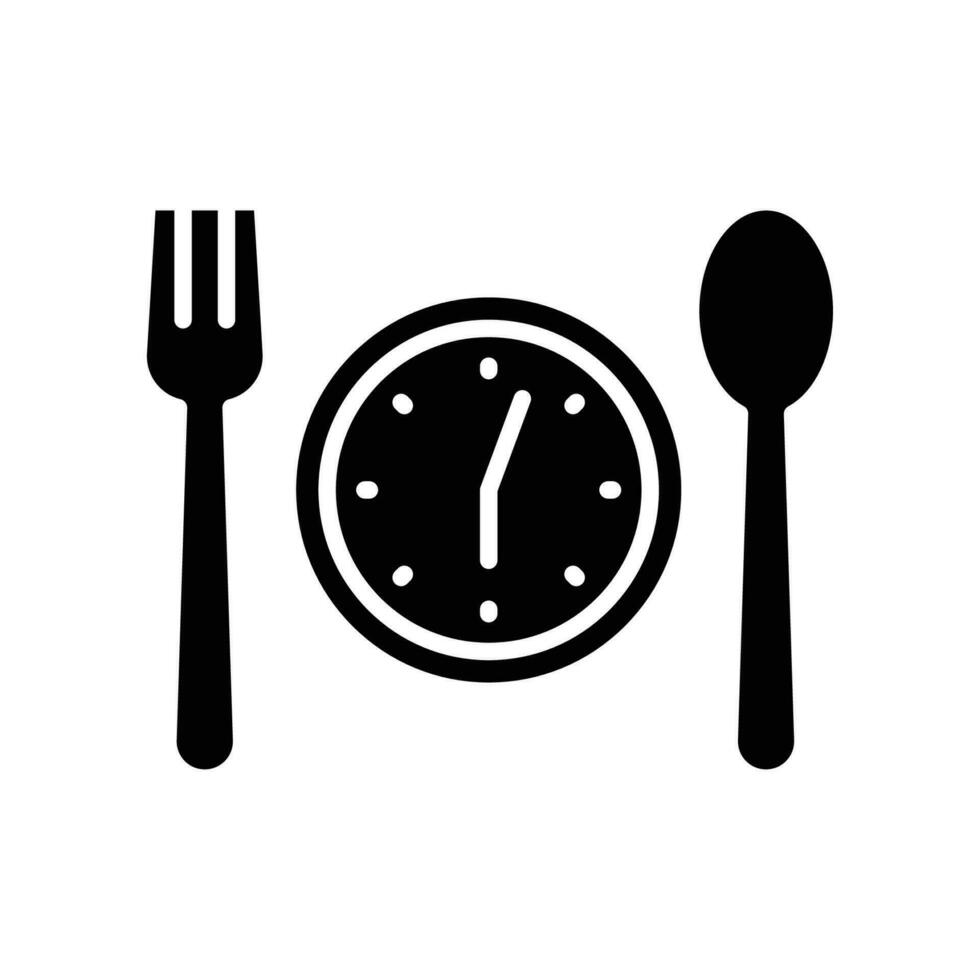 comiendo hora para iftar y Ramadán icono. Ramadán kareem conjunto de rápido Ramadán y eid Mubarak celebracion. comida rápido con reloj símbolo. glifo vector ilustración diseño en blanco antecedentes. eps 10