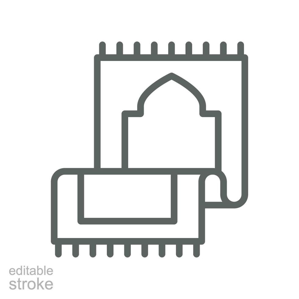 mezquita estera musulmán oración alfombra icono. tradicional islámico, Arábica alfombra para namaz Orando. Ramadán o eid Mubarak en contorno estilo editable carrera vector ilustración. diseño en blanco antecedentes eps 10