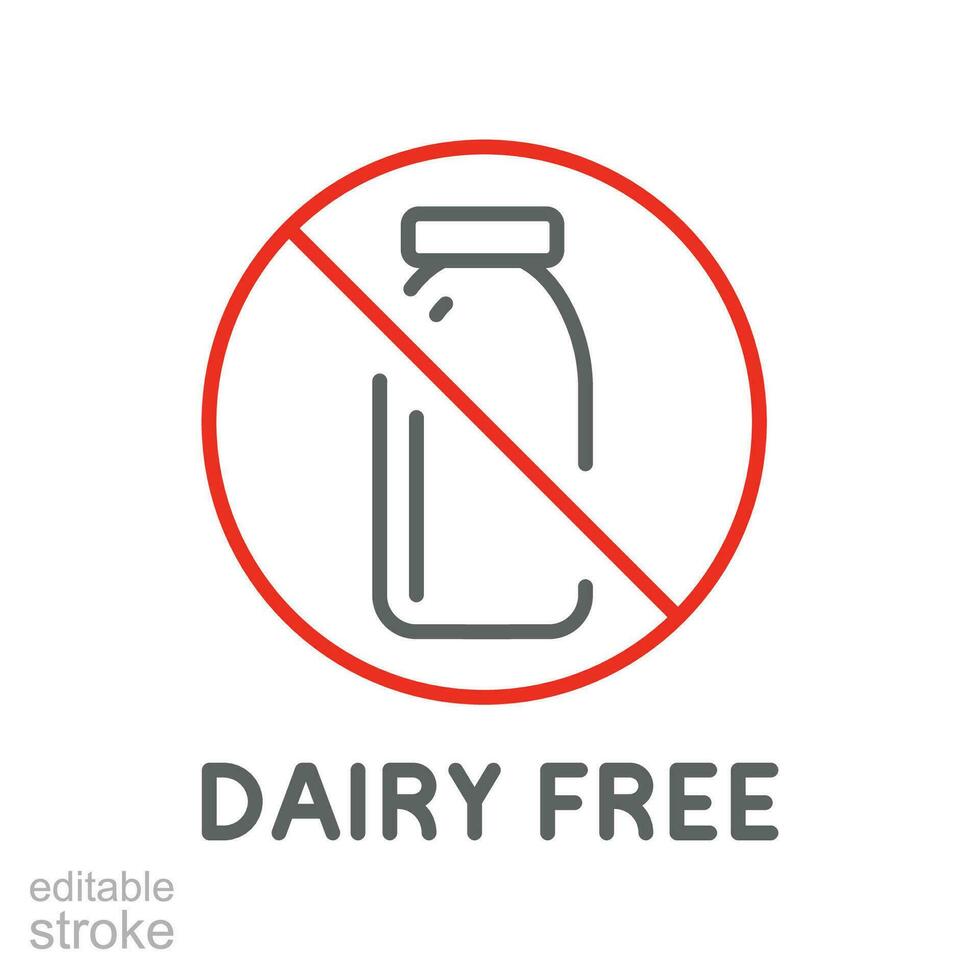 lechería producto gratis icono. dietético lactosa, vegano comida etiqueta contener. Leche alergeno intolerancia para web y móvil concepto. glifo editable carrera vector ilustración diseño en blanco antecedentes eps 10