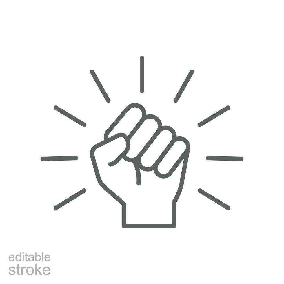 Will icon. Hand closed power, . fighting for rights, freedom. Raised clenched fist of victory, strength and solidarity. Outline Editable stroke Vector illustration design on white background. EPS 10