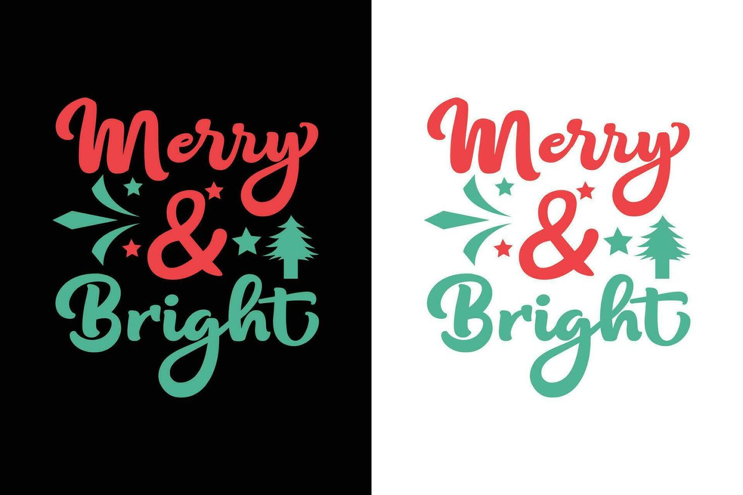 Merry and bright Christmas typography vector t-shirt design template.