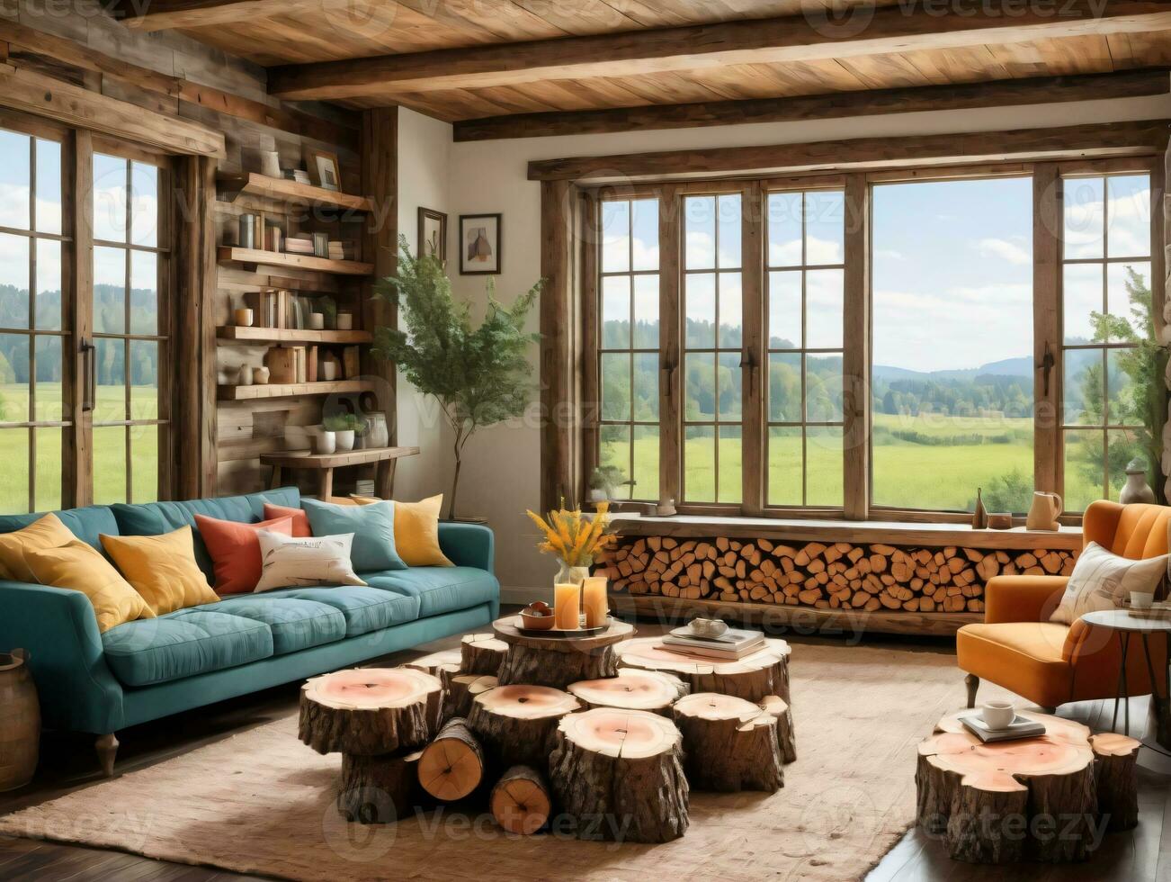 A Living Room Filled With Furniture And Lots Of Windows. AI Generated photo