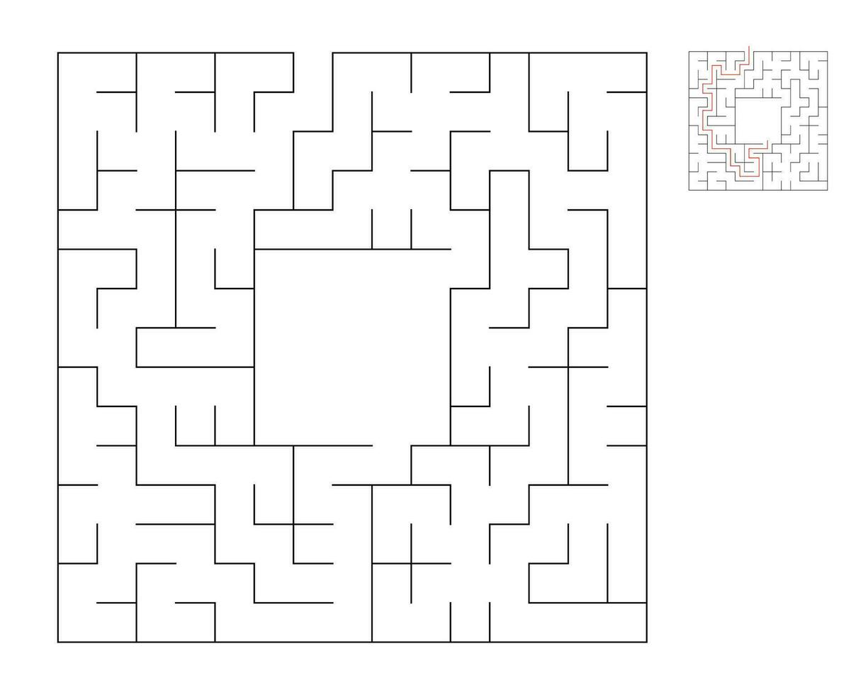Square maze,  logic game with labyrinths.  maze game. A maze with answers vector