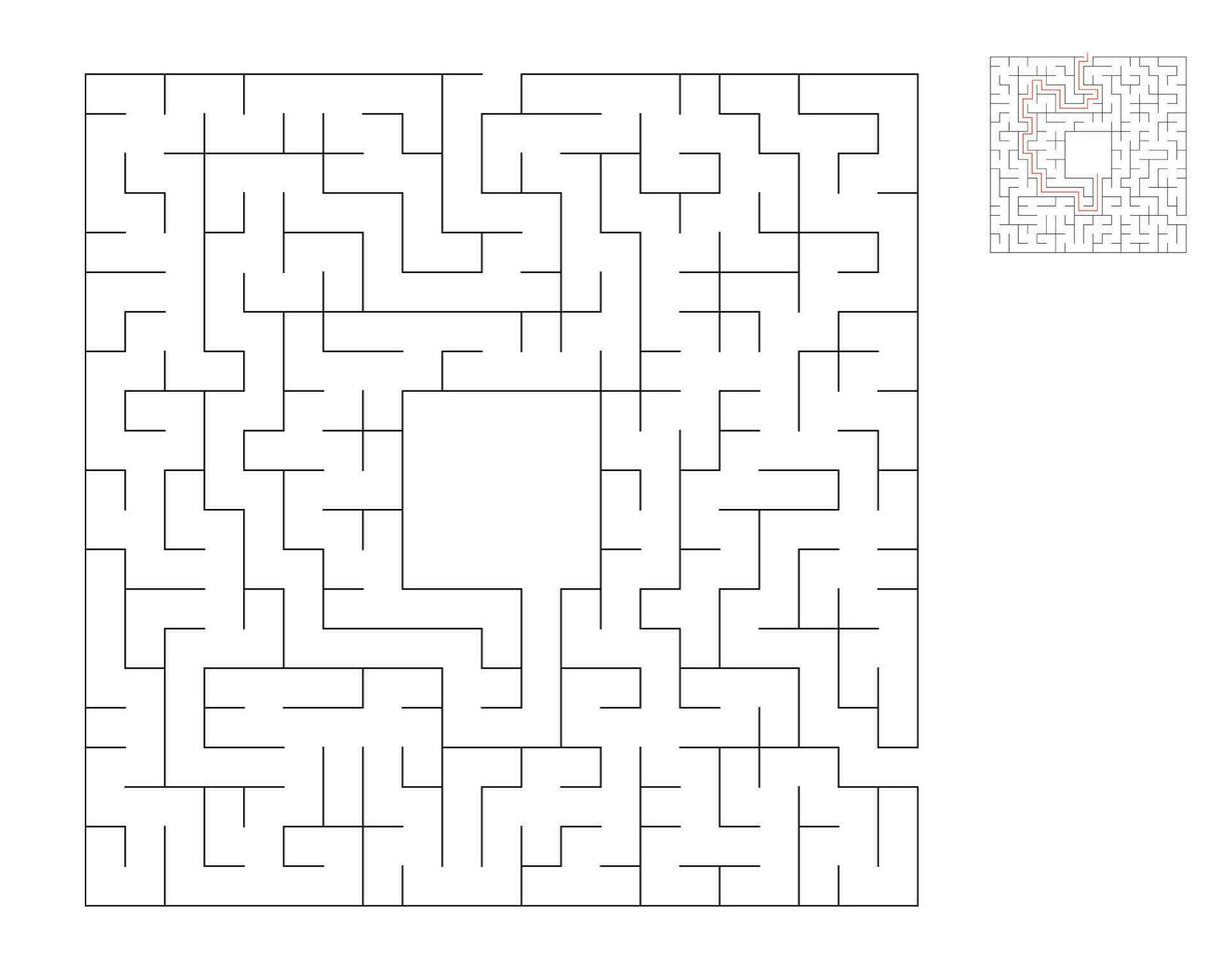 Square maze,  logic game with labyrinths.  maze game. A maze with answers vector