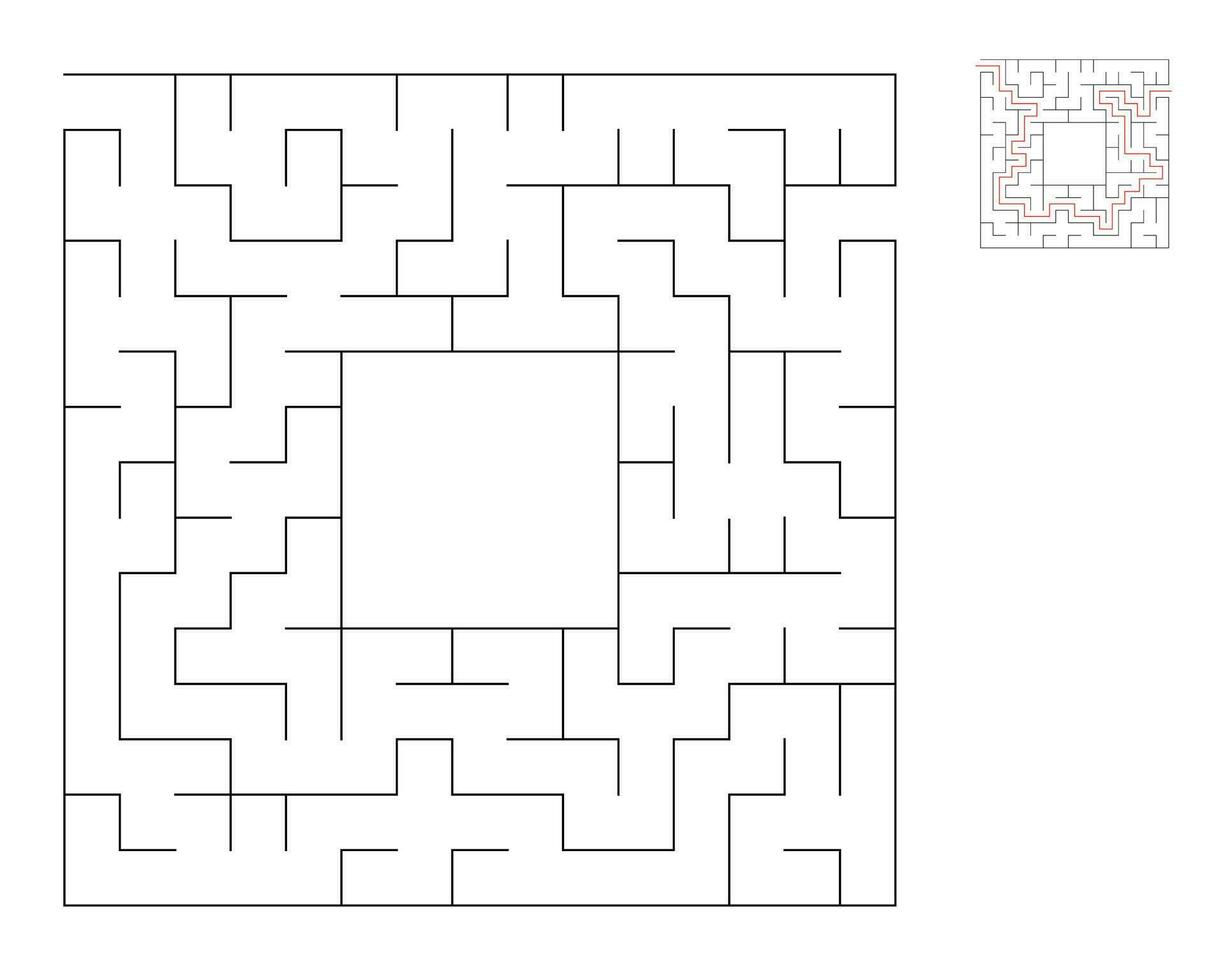 Square maze,  logic game with labyrinths.  maze game. A maze with answers vector
