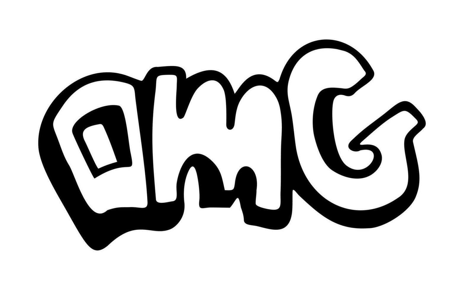 Omg. Hand drawn black lettering. Online chat sticker. Vector isolated on white background. Exclamation. Doodle illustration.