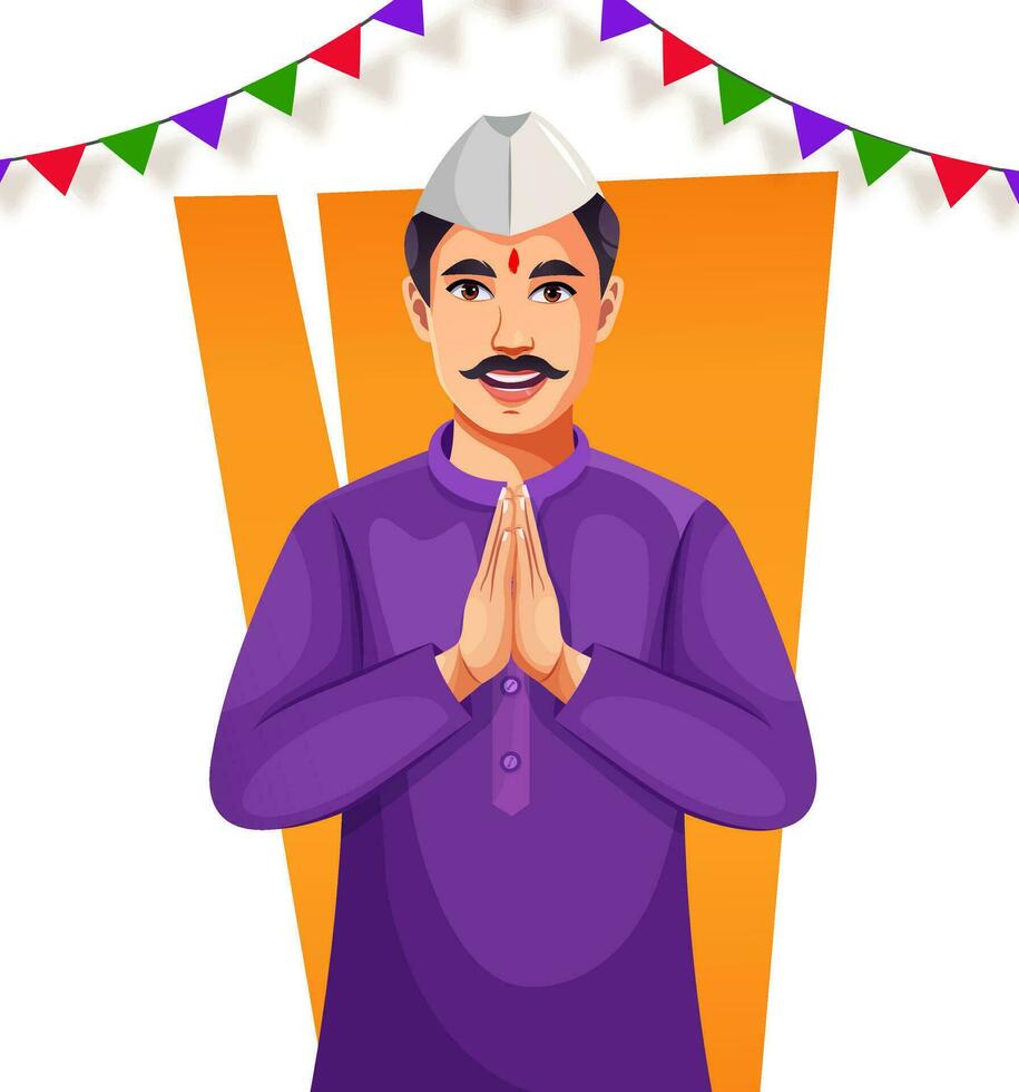 Indian Marathi Man Showing Namaste or welcome gesture. Eps 10 vector file