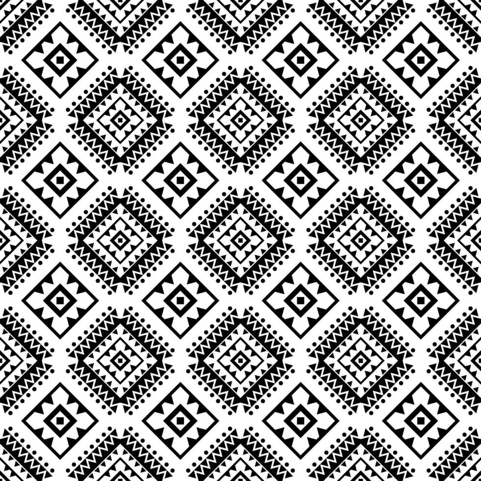 Seamless repeat pattern in floral ethnic style. Geometric pattern with tribal style. Design for textile, fabric, curtain, rug, shirt, frame. Black and white color. vector