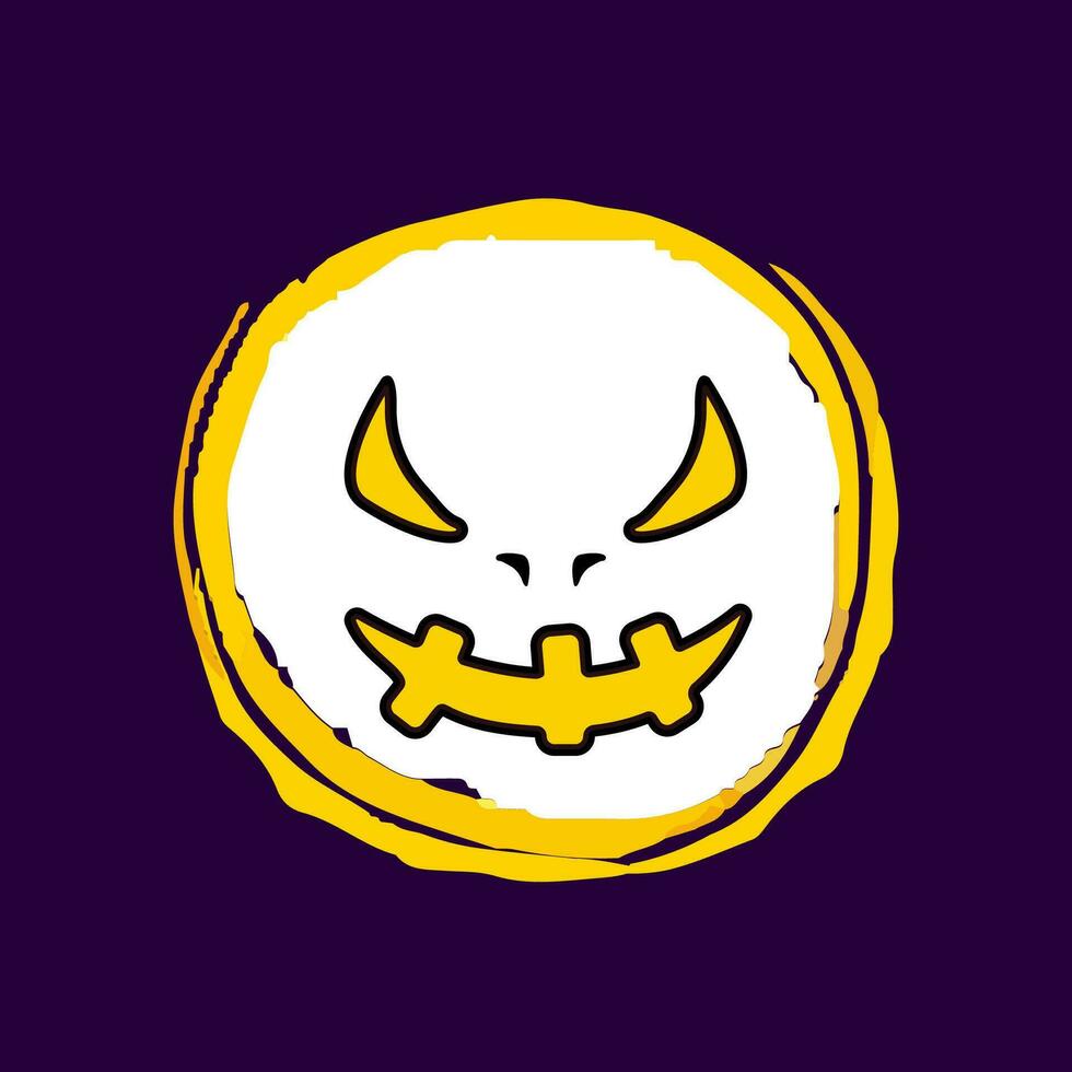 Vector scary face ghost circle. Halloween element doodle icon. Terrible facial expressions.