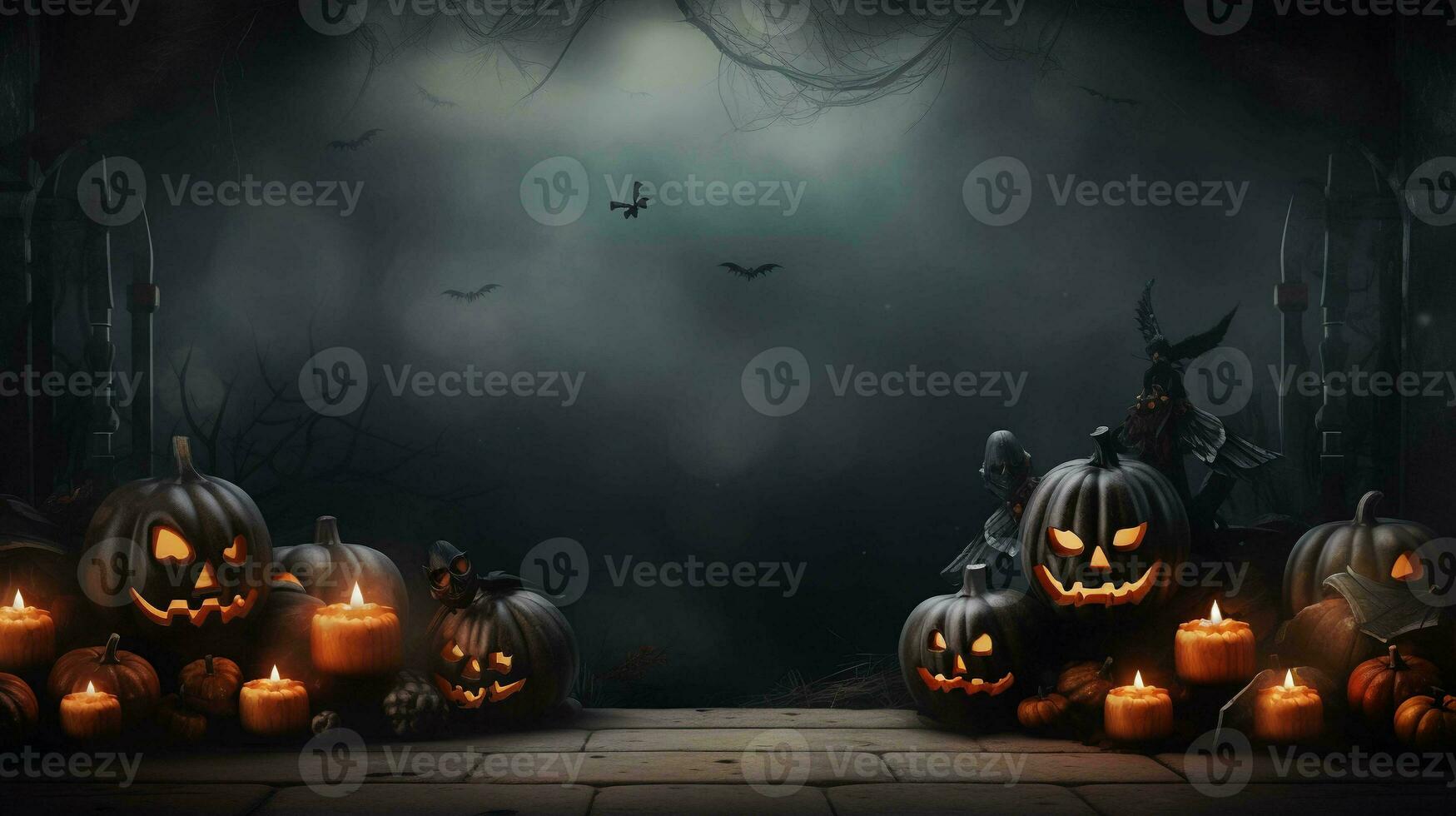 A Decorated Halloween Background Bursting with Spooky Details and a Central Blank Space photo