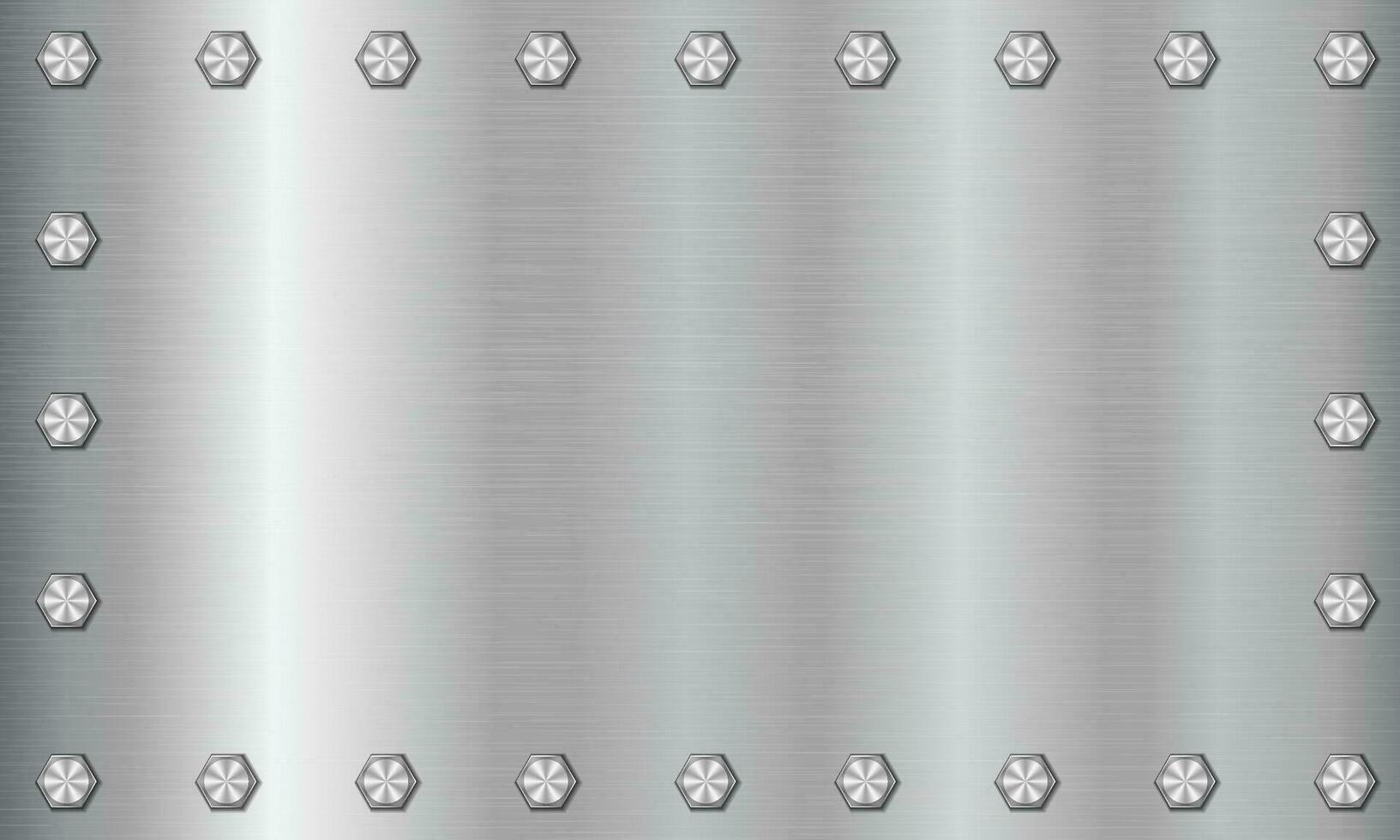 Silver metal texture background with bolts. Aluminium plate with bolts. Steel background. Vector illustration