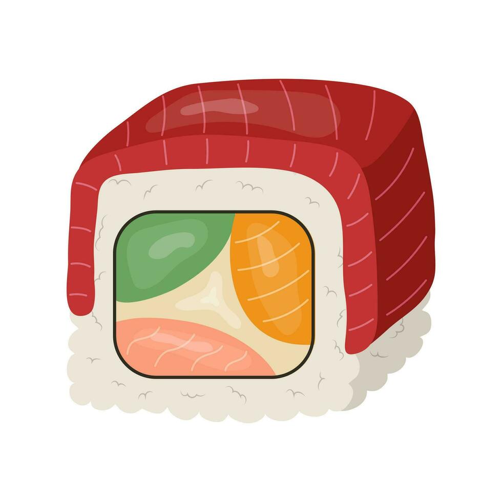 roll with rice and tuna. vector illustration on a white phoneme.