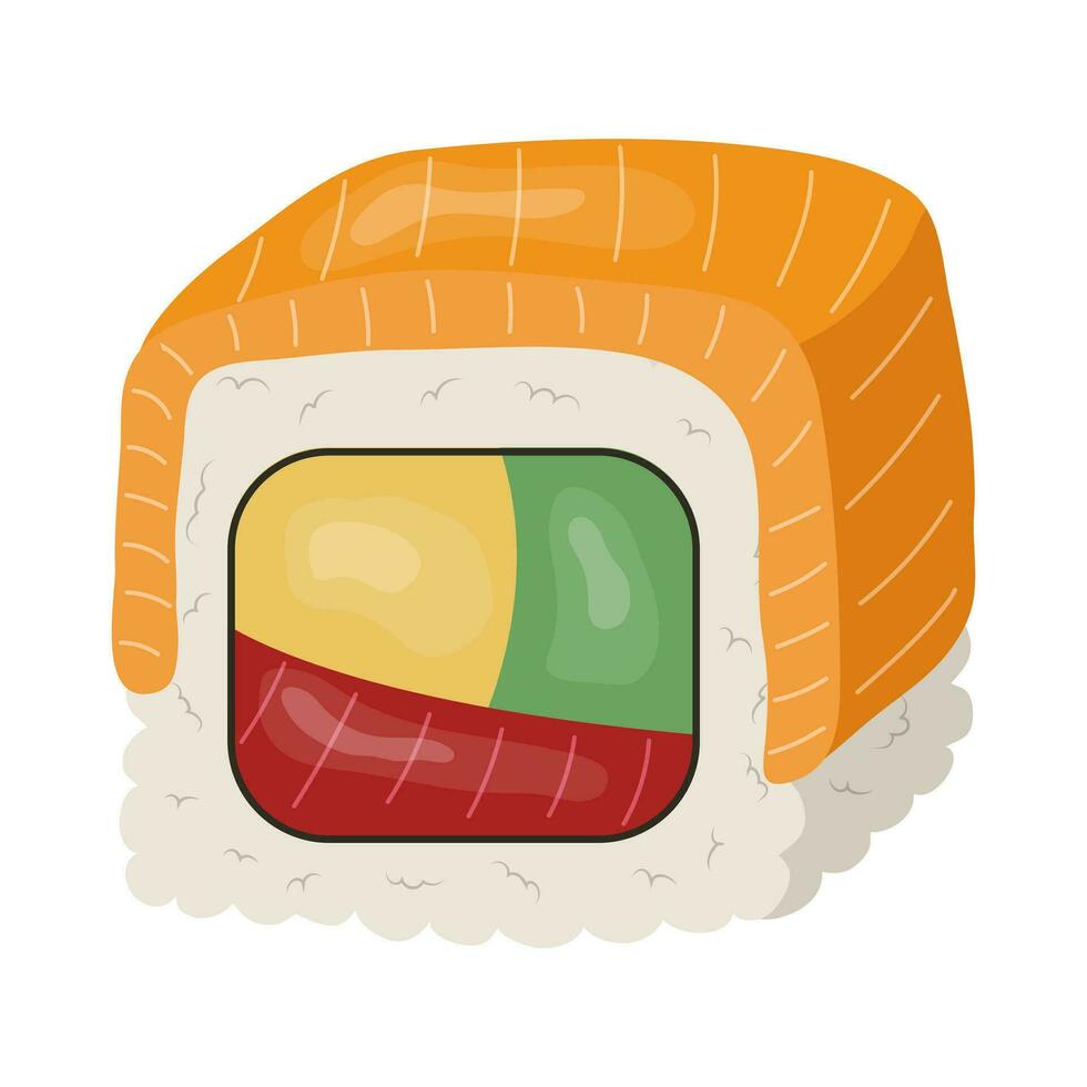 roll with rice and salmon. vector illustration on a white phoneme.