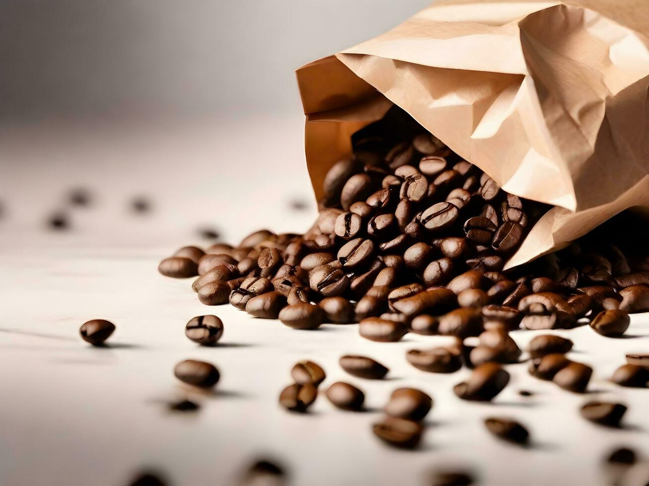 café frijoles con papel bolso embalaje aislado en blanco antecedentes. ai generativo foto