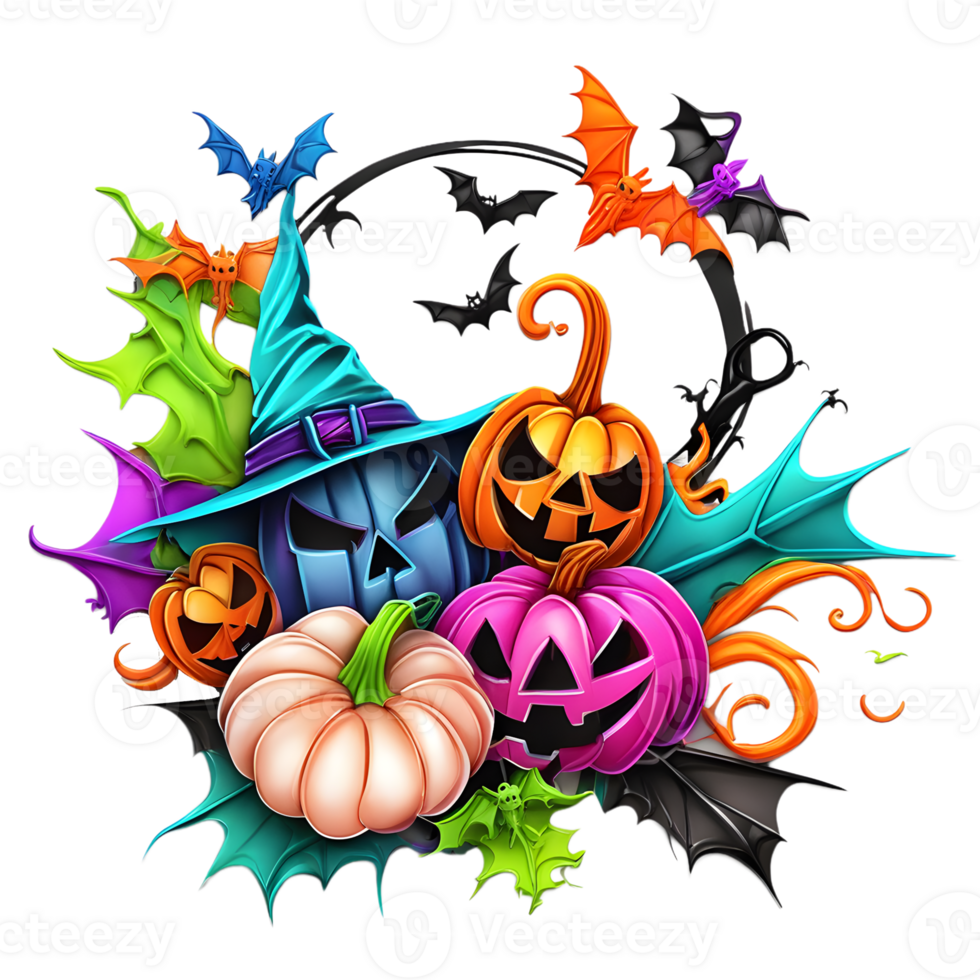 Neon Colors Happy Halloween Design, Halloween Clipart, Generative AI png