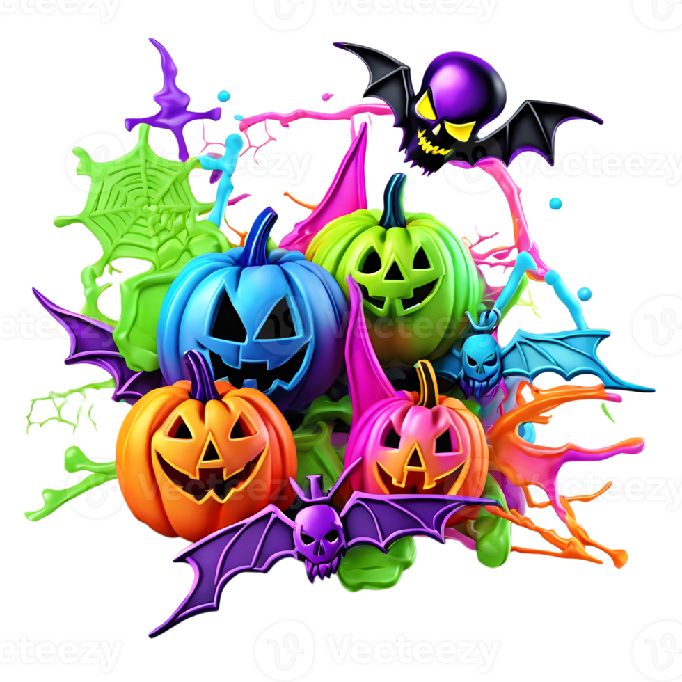 Neon Colors Happy Halloween Design, Halloween Clipart, Generative AI png