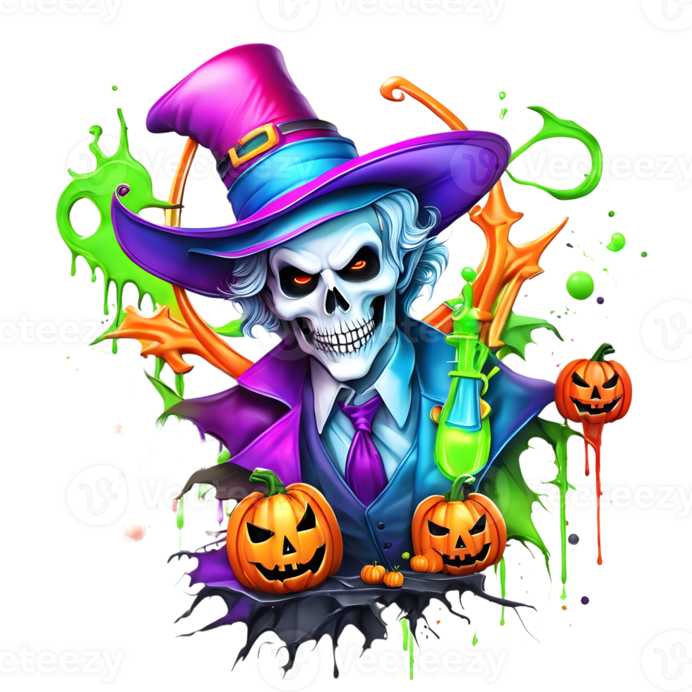 Neon Colors Happy Halloween Design, Halloween Clipart, Generative AI png