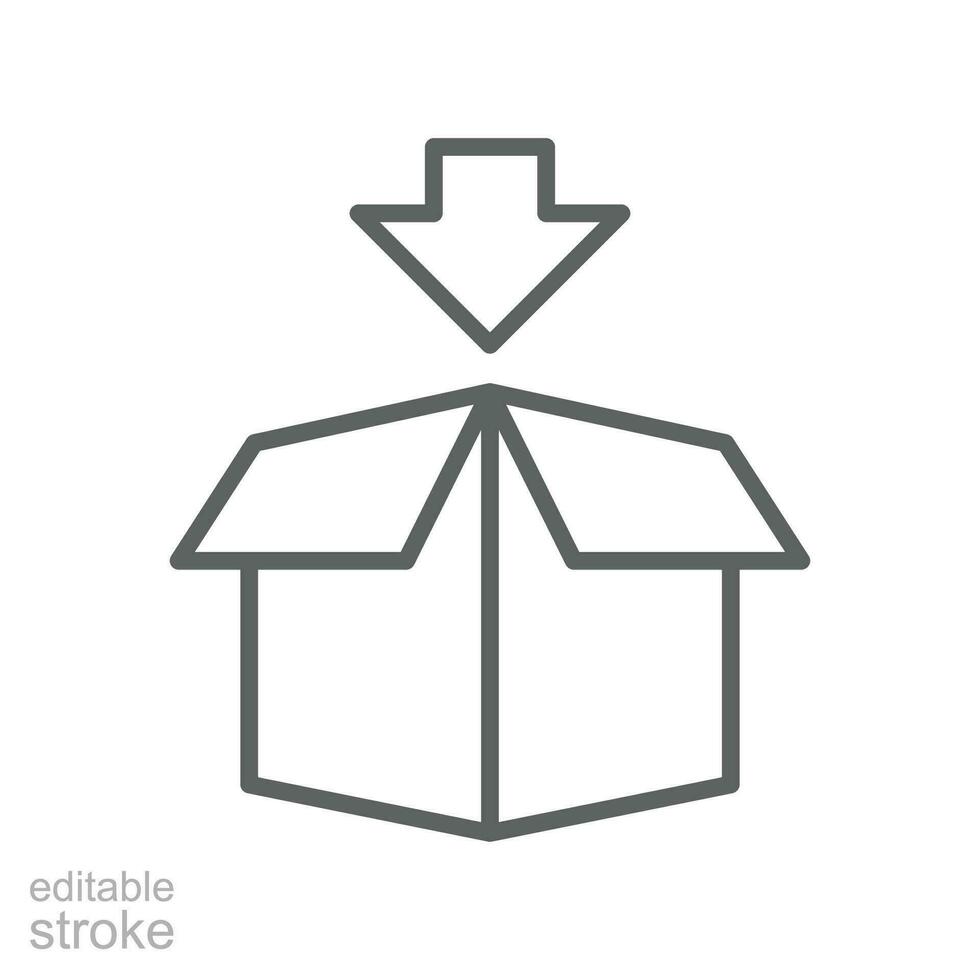 Packing line icon. Package delivery boxes, cargo box distribution, export boxes. goods shipment, open package. Transport Logistic Editable stroke Vector illustration design on white background EPS 10