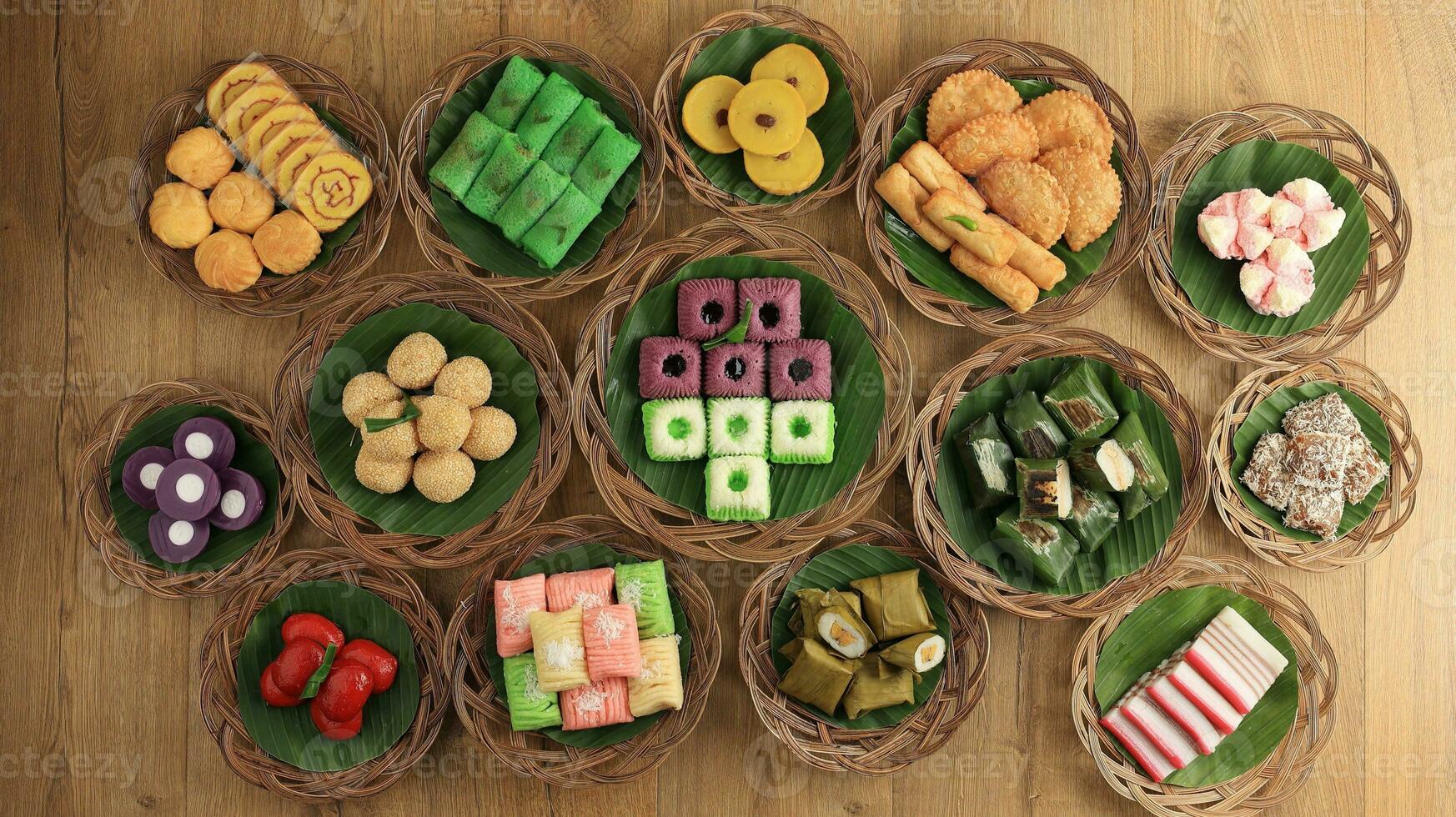 Various Colorful Jajan Pasar, Traditional Indonesian Snack. photo