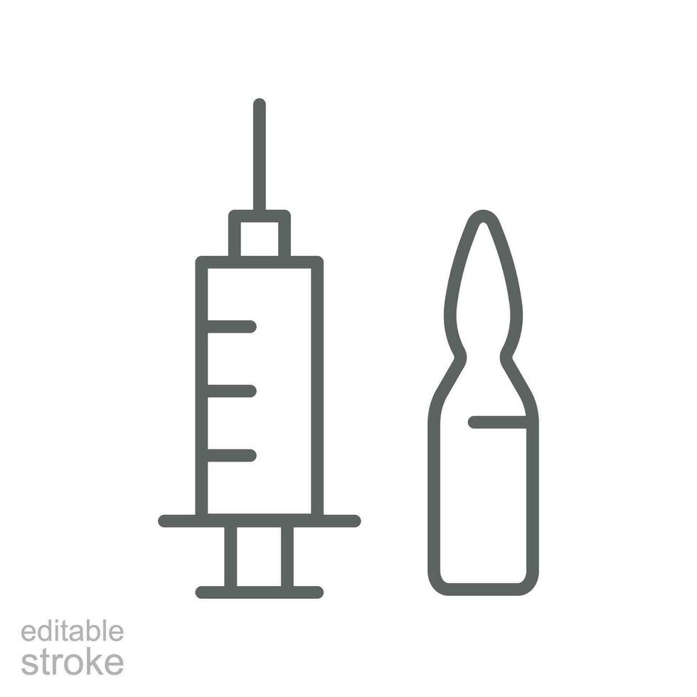 Syringe, vaccine line icon. health Medical ampules and shot injection for immunization and vaccination equipment. Medicine bottles Editable stroke vector illustration design on white background EPS 10