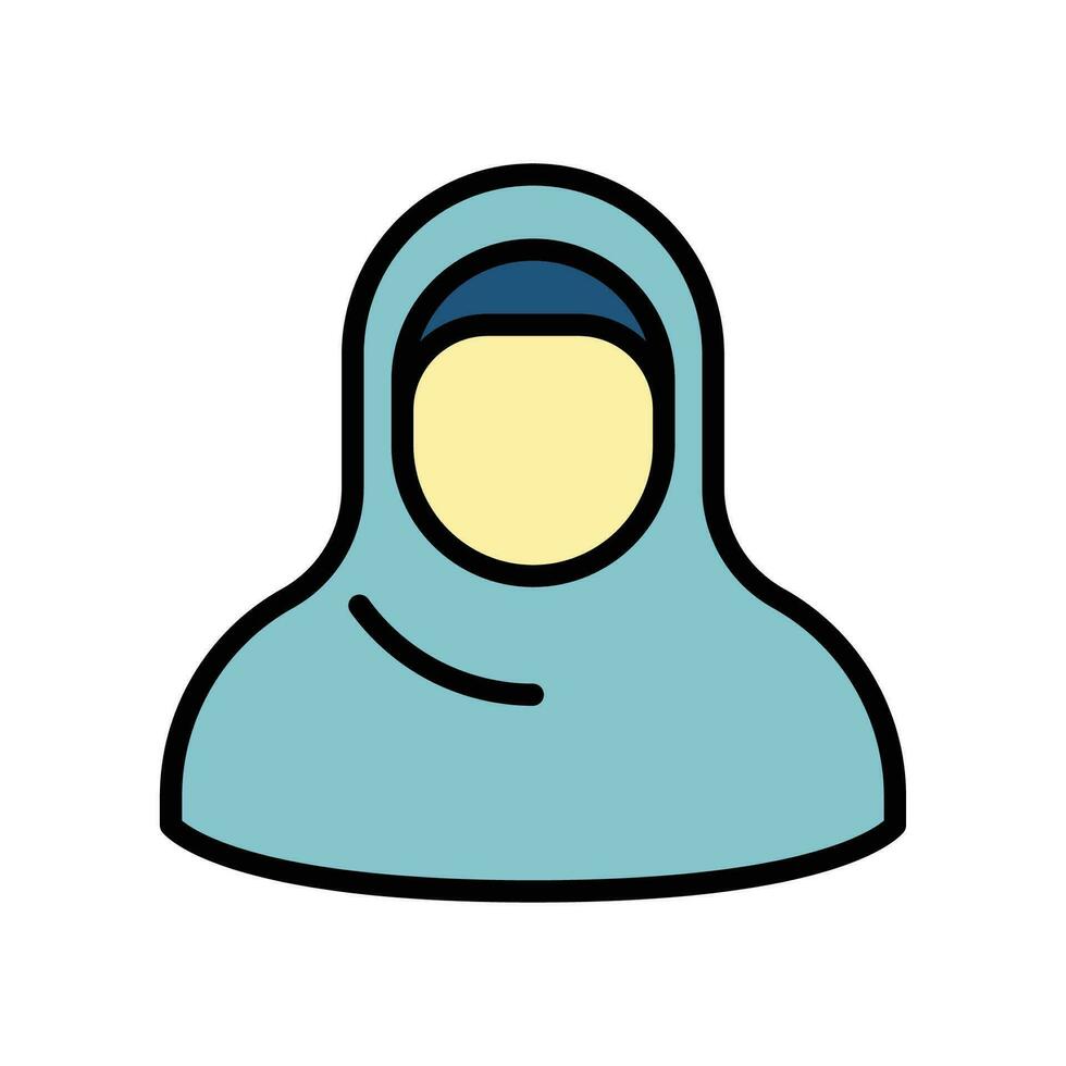 Female with hijab avatar icon.  Muslim woman profil. Girl with scarf logo. Islamic arabic style. Islam fashion. Filled style pictogram. Vector illustration design on white background. EPS 10