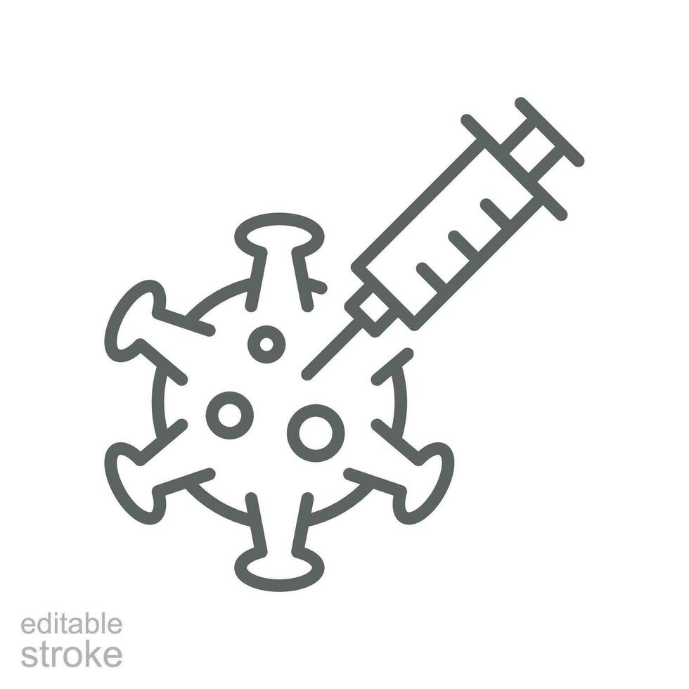 Vaccine and Vaccination line icon. pandemic vaccine ampoule and syringe.  Bottle with a solution for injection. Editable stroke Vector illustration design on white background. EPS 10