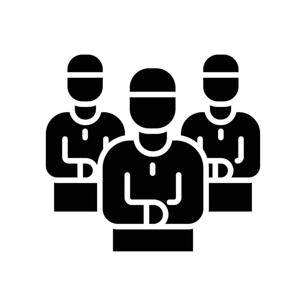Glyph Ramadan icon Islam, pray,  praying, salat, shalat icon. Different standing praying Muslim prayer congregation Islamic men spiritual culture Vector illustration design on white background. EPS 10