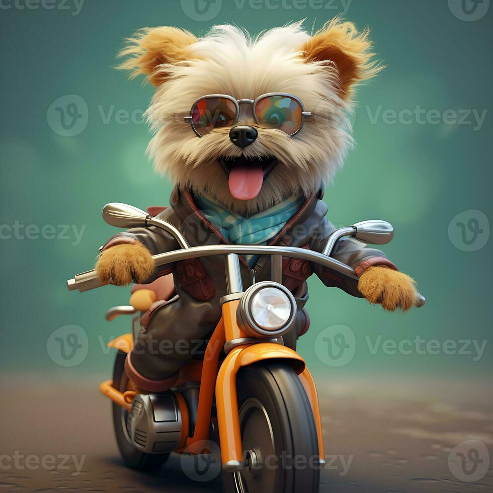 Cute and animated Dog riding a bike and a little smiling face Beautiful Background photo