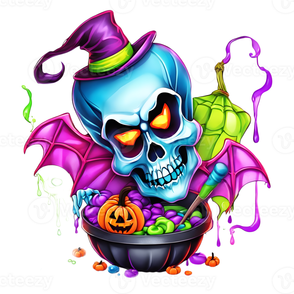 Neon Colors Happy Halloween Design, Halloween Clipart, Generative AI png