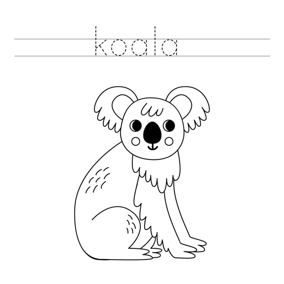 rastro el letras y color dibujos animados coala. escritura práctica para niños. vector