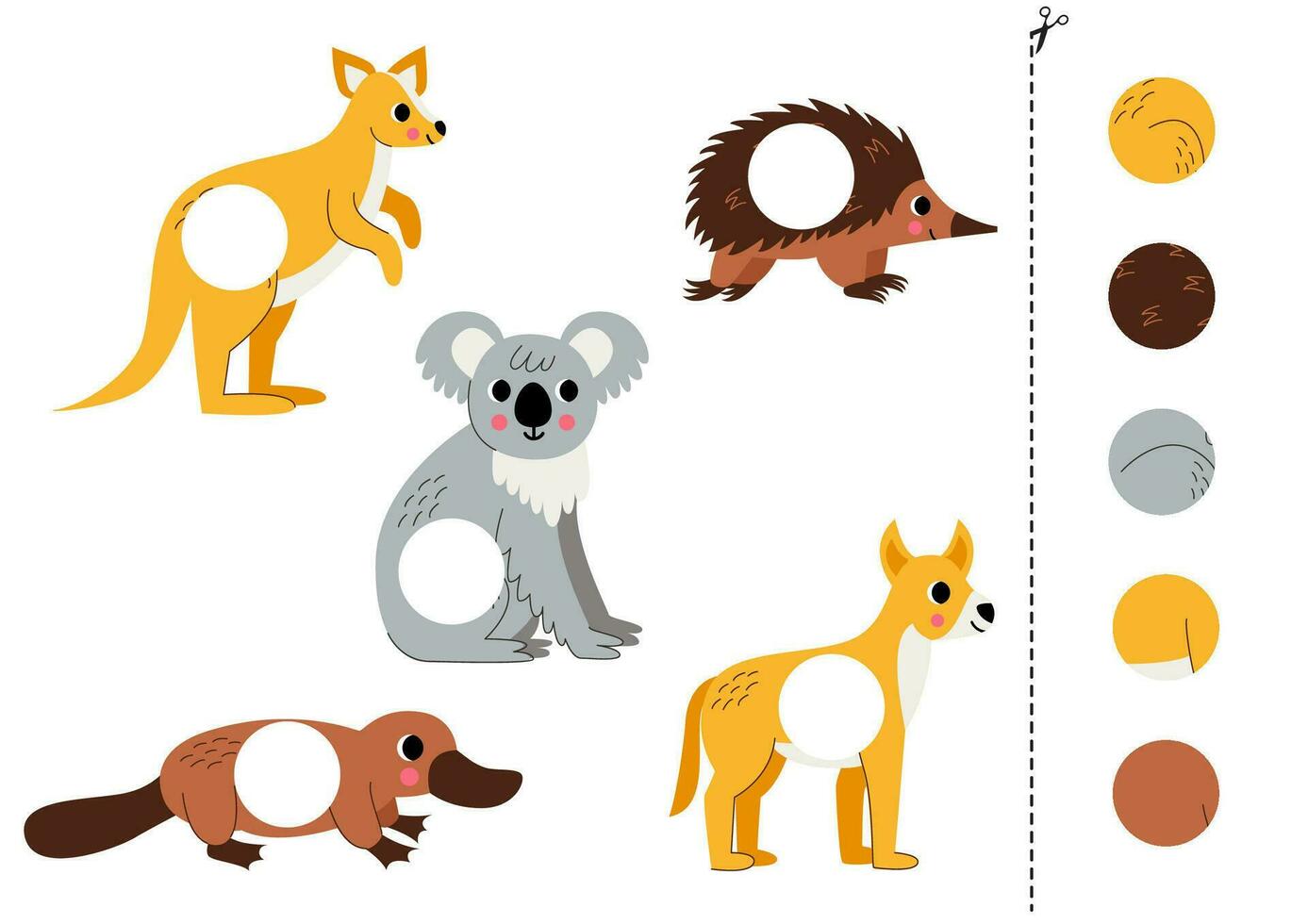 Cut and glue parts of cute Australian animals. vector