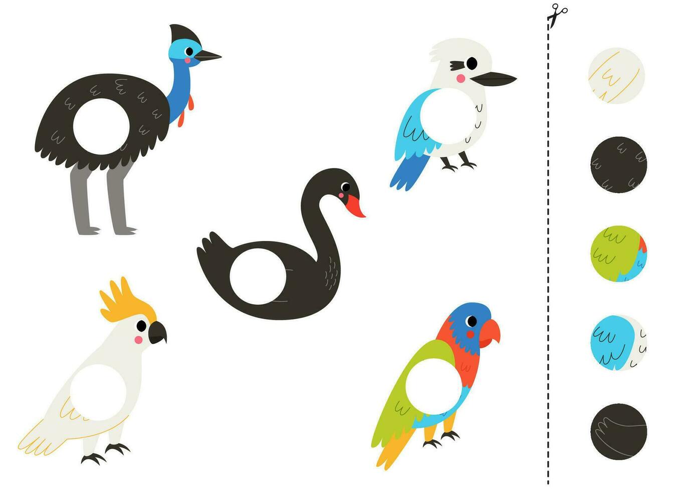 Cut and glue parts of cute Australian birds. vector