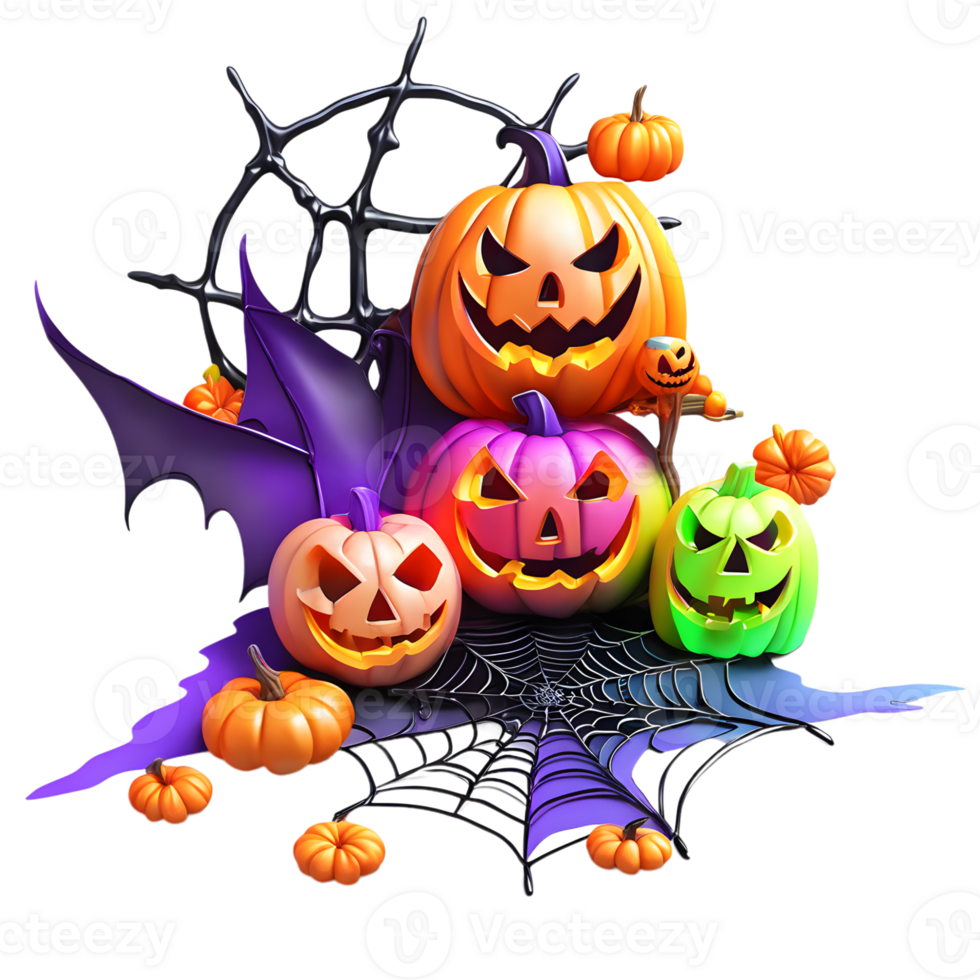 Neon Colors Happy Halloween Design, Halloween Clipart, Generative AI png