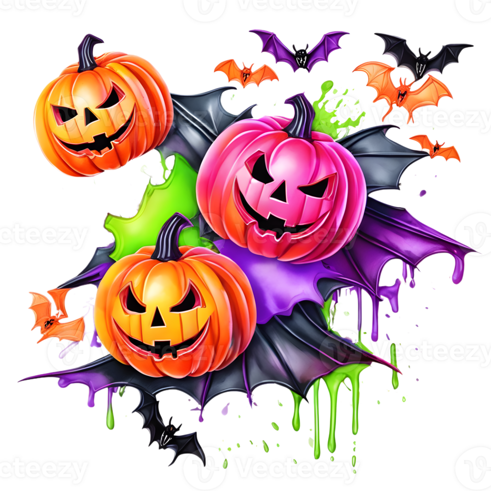 Neon Colors Happy Halloween Design, Halloween Clipart, Generative AI png